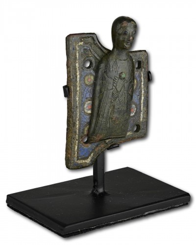 11th to 15th century - Champlevé enamelled copper appliqué of a Saint, Limoges 13th century