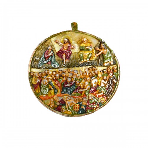 Polychromed pearl shell with the last judgement
