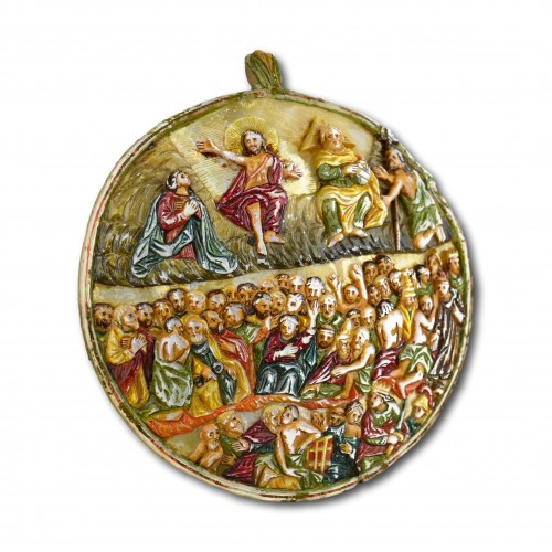 Polychromed pearl shell with the last judgement - Curiosities Style 