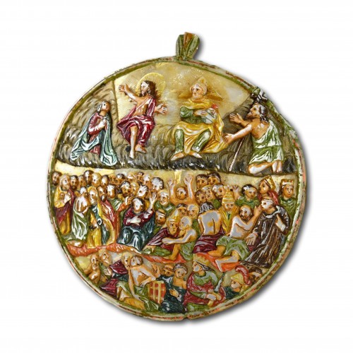 Polychromed pearl shell with the last judgement - 