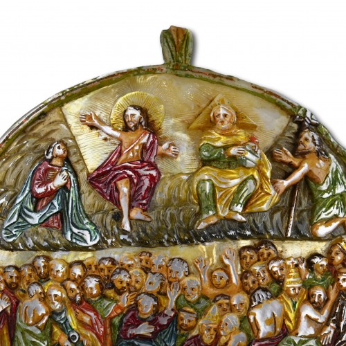 Polychromed pearl shell with the last judgement - 