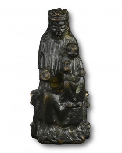 Bronze figure of the seated Madonna and child, 14th century - Religious Antiques Style 