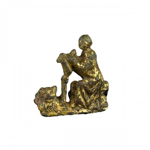 Relief en bronze doré représentant Saint Marc avec son lion, 3e/14e siècle