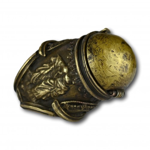  - Renaissance bronze glove ring with an inkwell, Italy16th / 17th century