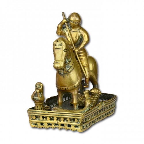 Antiquités - Groupe en bronze de Saint Georges à cheval, Europe du Nord milieu du XVe siècle