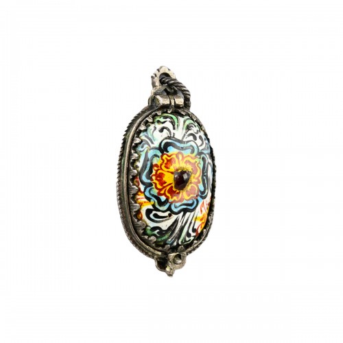 Silver mounted enamel pomander decorated with flowers, Germany17th centur