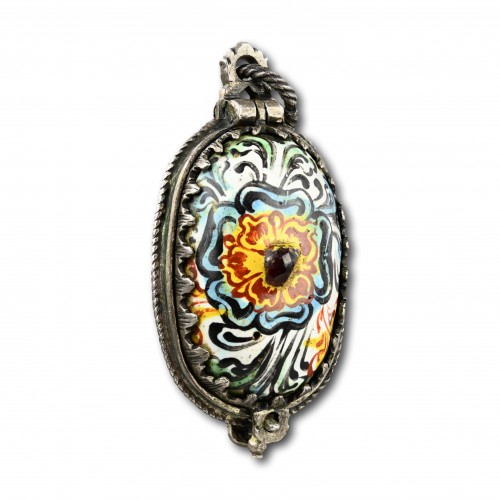 Silver mounted enamel pomander decorated with flowers, Germany17th centur - 