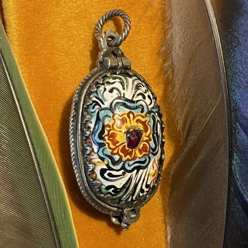 Silver mounted enamel pomander decorated with flowers, Germany17th centur - 