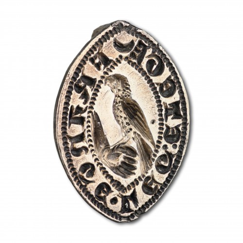 Curiosities  - Silver vesica seal with a bird of prey