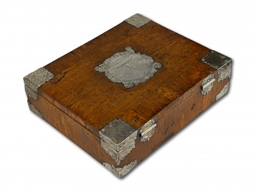  - Boscobel oak casket with engraved silver mounts, late 17th century