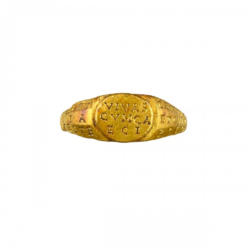 Ancient gold talismanic ring with inscriptions, 3rd - 4th century AD