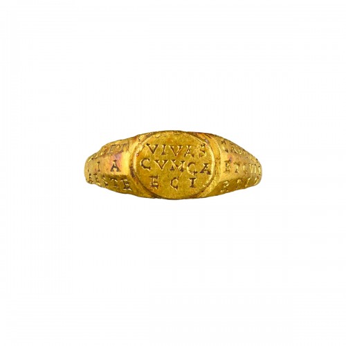 Bague talismanique ancienne en or avec inscriptions, 3e-4e siècle après JC