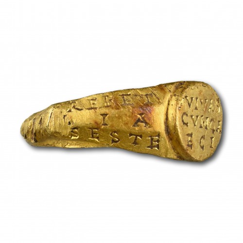 Antique Jewellery  - Ancient gold talismanic ring with inscriptions, 3rd - 4th century AD
