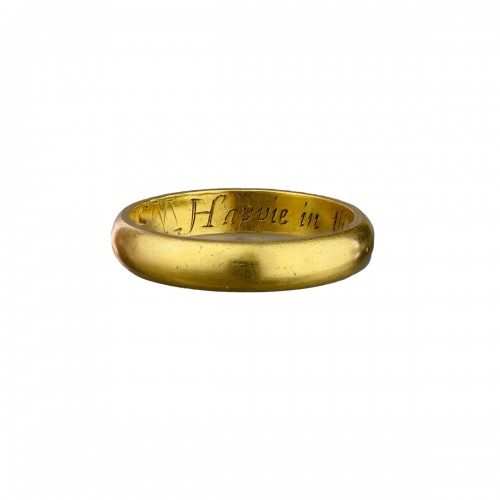 Gold posy ring ‘Happie in thee hath god made mee’