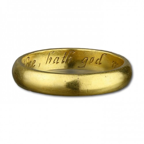 Gold posy ring ‘Happie in thee hath god made mee’ - Antique Jewellery Style 