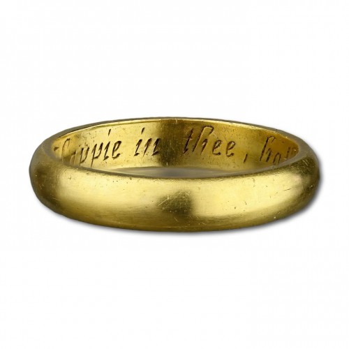 Gold posy ring ‘Happie in thee hath god made mee’ - 