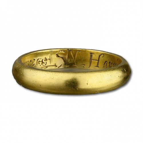 Antiquités - Gold posy ring ‘Happie in thee hath god made mee’