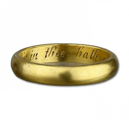 Antiquités - Gold posy ring ‘Happie in thee hath god made mee’