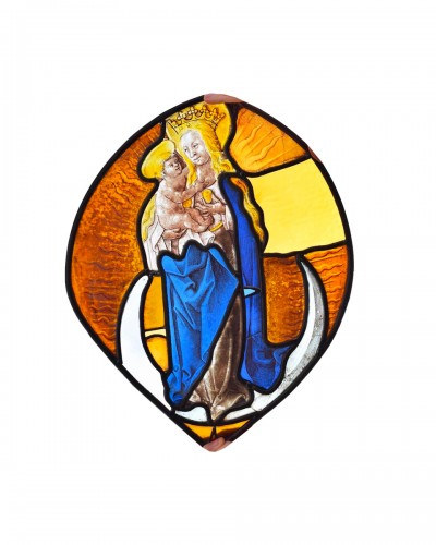 Beautiful Stained Glass Panel Of The Virgin And Child. German, Late 15th Ce