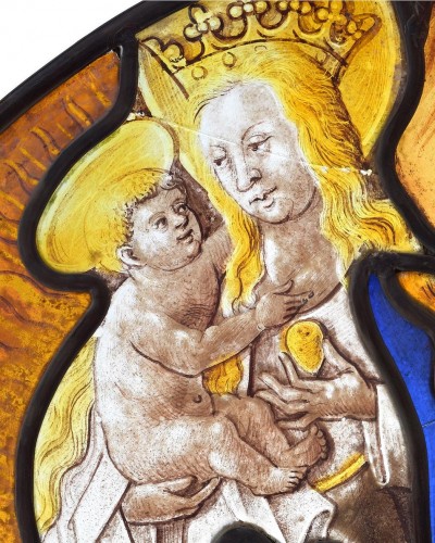  - Panneau de vitrail de la Vierge à l'Enfant, fin du XVe siècle