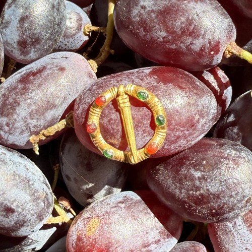  - Gold ring brooch with glass gems