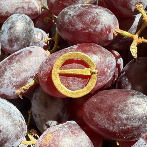 Antiquités - Gold ring brooch with glass gems