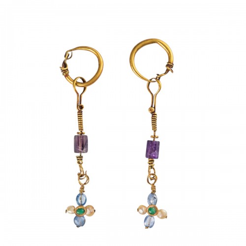 Pair of Gold and Gem-Set Earrings, Byzantine Empire 5th–6th Century AD. 