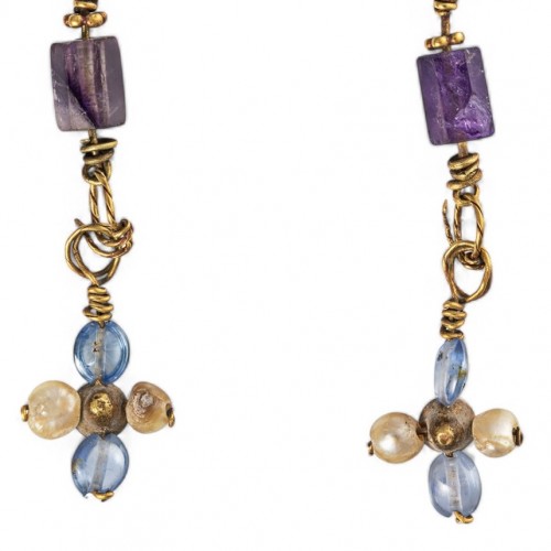 Ancient Art  - Pair of Gold and Gem-Set Earrings, Byzantine Empire 5th–6th Century AD. 