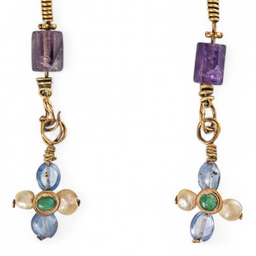 Pair of Gold and Gem-Set Earrings, Byzantine Empire 5th–6th Century AD.  - 