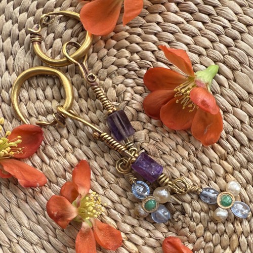 Antiquités - Pair of Gold and Gem-Set Earrings, Byzantine Empire 5th–6th Century AD. 