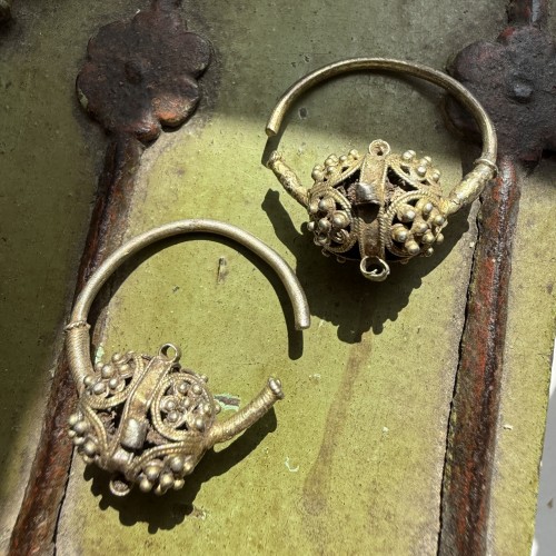 BC to 10th century - Pair of Silver-Gilt Filigree Hoop Earrings, Byzantine Empire 8–12th Centur