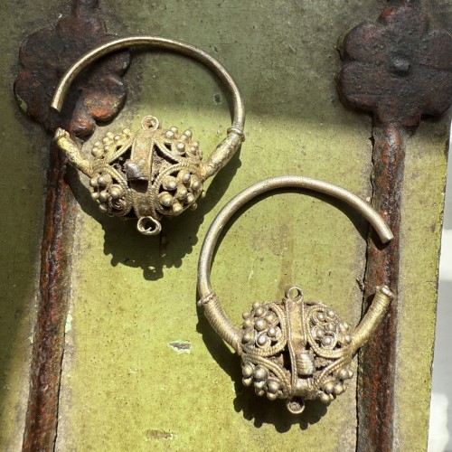 Antiquités - Pair of Silver-Gilt Filigree Hoop Earrings, Byzantine Empire 8–12th Centur