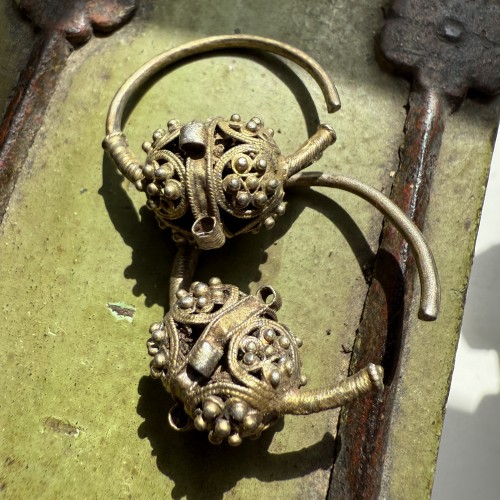 Antiquités - Pair of Silver-Gilt Filigree Hoop Earrings, Byzantine Empire 8–12th Centur