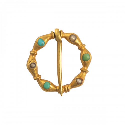 Gold ring brooch with pearls and turquoise, 13th century