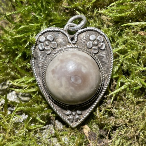 Antique Jewellery  - Heart-Shaped Silver Pendant Set with a Toadstone