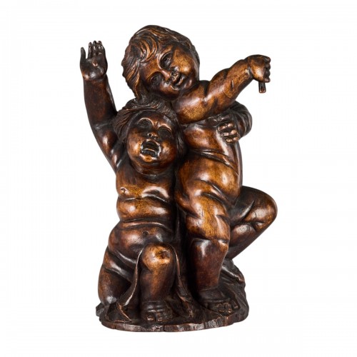 Walnut Figural Group Depicting Two Putti