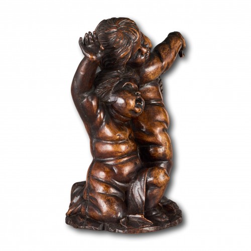 Walnut Figural Group Depicting Two Putti - 