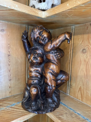 Walnut Figural Group Depicting Two Putti - 