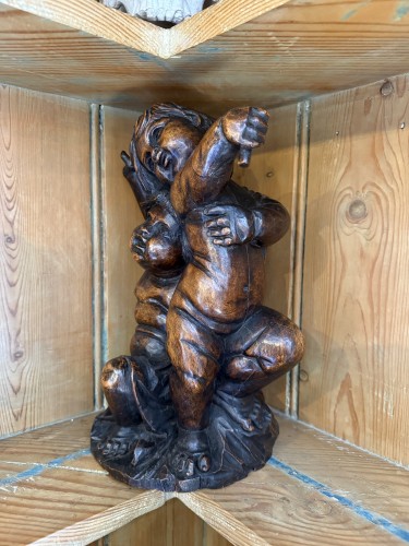  - Walnut Figural Group Depicting Two Putti