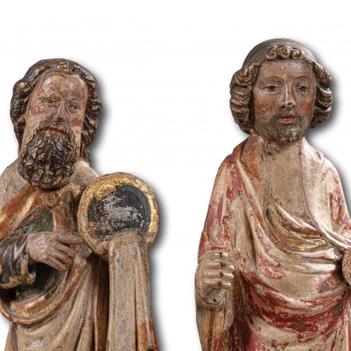 Polychrome Sculptures of St. John and a Reliquary Figure - Religious Antiques Style 