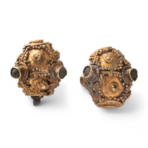 Two Anglo-Saxon Gold Cannetille Beads with Glass Inlays - Ancient Art Style 