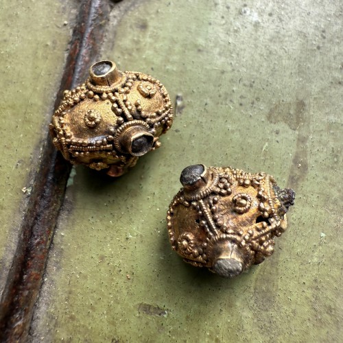  - Two Anglo-Saxon Gold Cannetille Beads with Glass Inlays