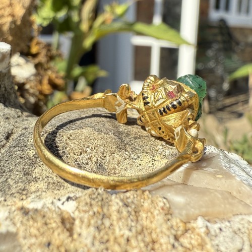 Renaissance gold ring with a Roman cameo of Eros - 