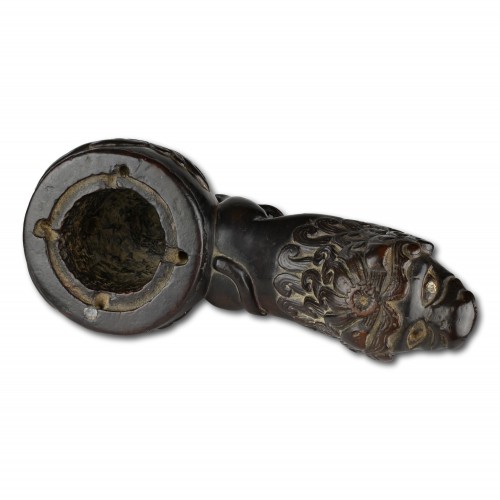 Objets de Curiosité  - Fumigateur en bois dur avec crâne et lion