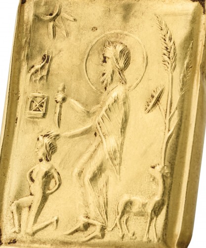 Bijouterie, Joaillerie  - Pendentif en or paléochrétien en forme de tablette, Empire byzantin VIe-VIIe siècle