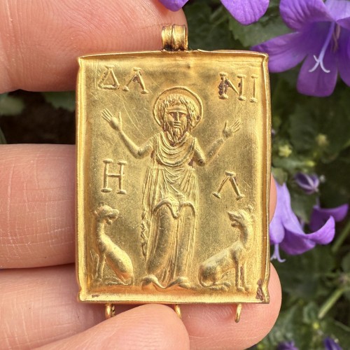 Antiquités - Pendentif en or paléochrétien en forme de tablette, Empire byzantin VIe-VIIe siècle
