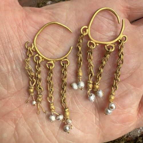 Antiquités - Roman Gold Earrings With Pearl Drops