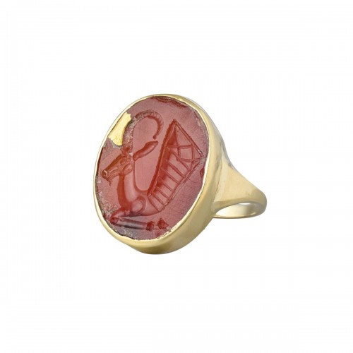 Gold Ring with an Intaglio of a Goat-Headed Rhyton.
