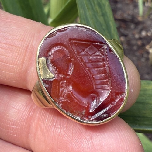 BC to 10th century - Gold Ring with an Intaglio of a Goat-Headed Rhyton.