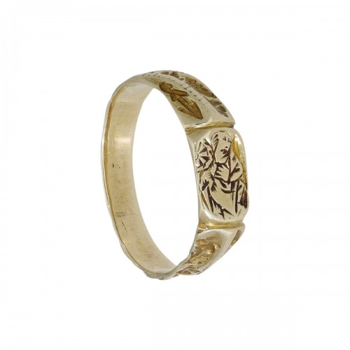 Iconographic Gold Ring Engraved with Saint Catherine. England, 15th century